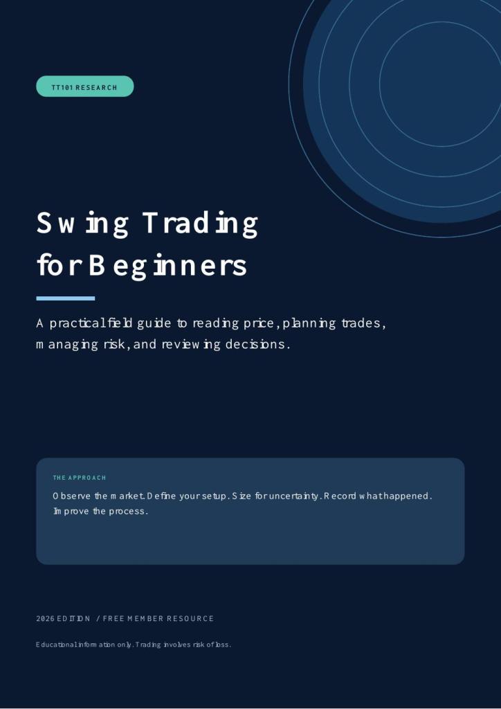 Cover of the TT101 Research Swing Trading for Beginners guide